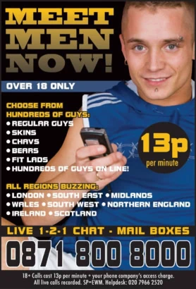 Meet Men Now Cheap Gay Phone Chat from 13p per minute