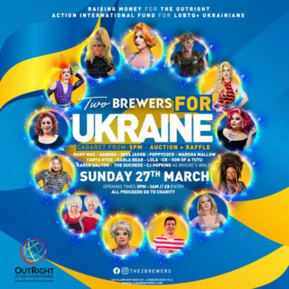 Two Brewers mega fundraiser for LGBTQ+ community in Ukraine, Sunday 27 March