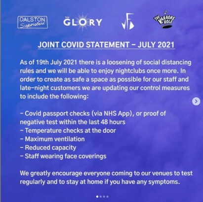 Joint COVID Statement from Dalston Superstore, The Glory, VFD, The Karaoke Hole