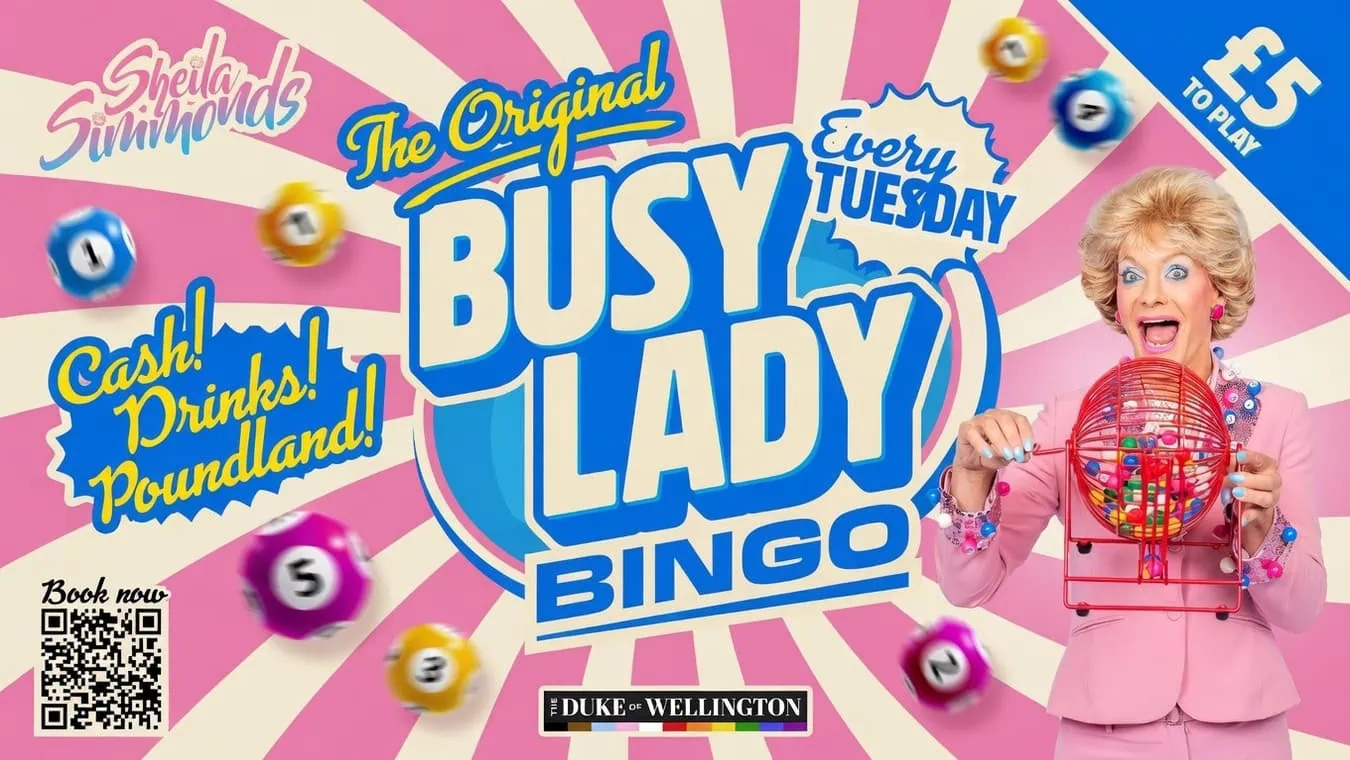 Busy Lady Bingo is a busy gay bingo night at popular LGBTQ Soho Bar called the Duke of Wellington.