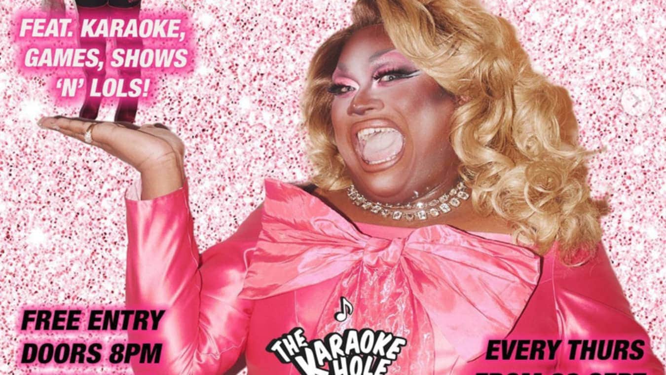 Ru Paul's Drag Race viewing party at the Karaoke Hole.