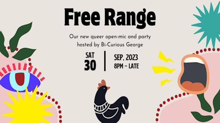 Free Range: a queer open-mic & party hosted by Bi-Curious George