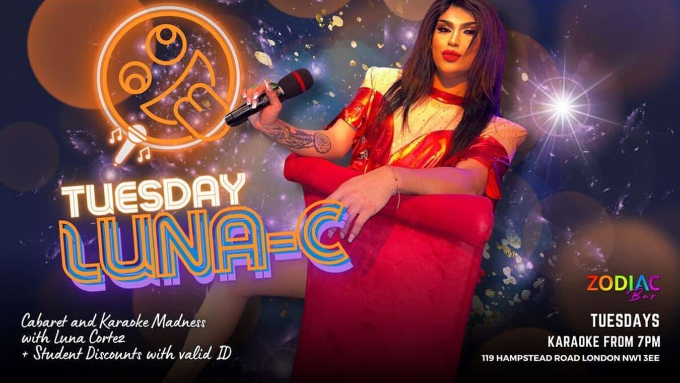 A Queer Karaoke Party event with Luna Cortez at LGBTQ bar, Zodiac Bar, in North London.