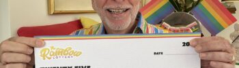 Tom Gattos from The Rainbow Lottery with cheque.