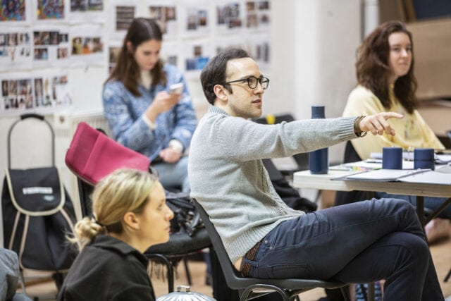 Steven Kunis in Hir rehearsals with Thalía Dudek.