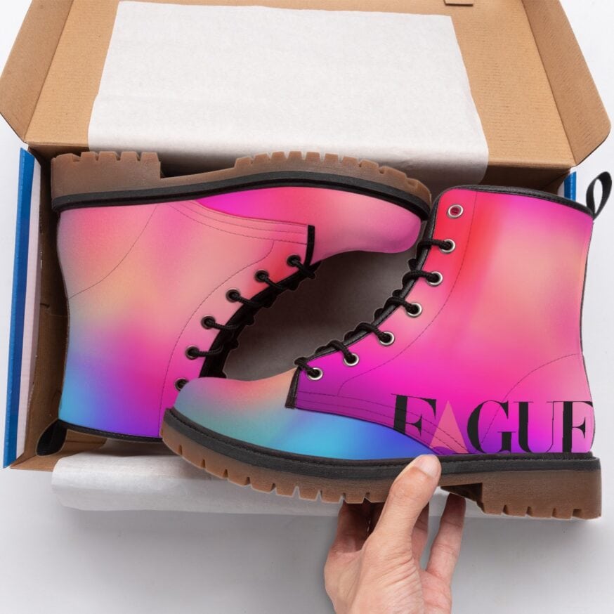 Boots by FAGUE, a  bold new boutique queer fashion brand launched by Nick Hurley, a young neurodivergent non-binary entrepreneur.
