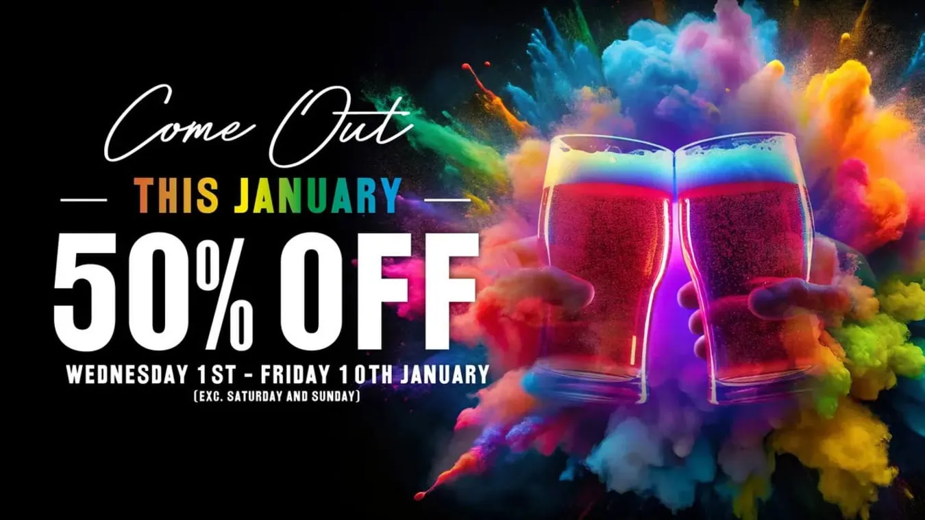 Gay bar with drinks offers in January