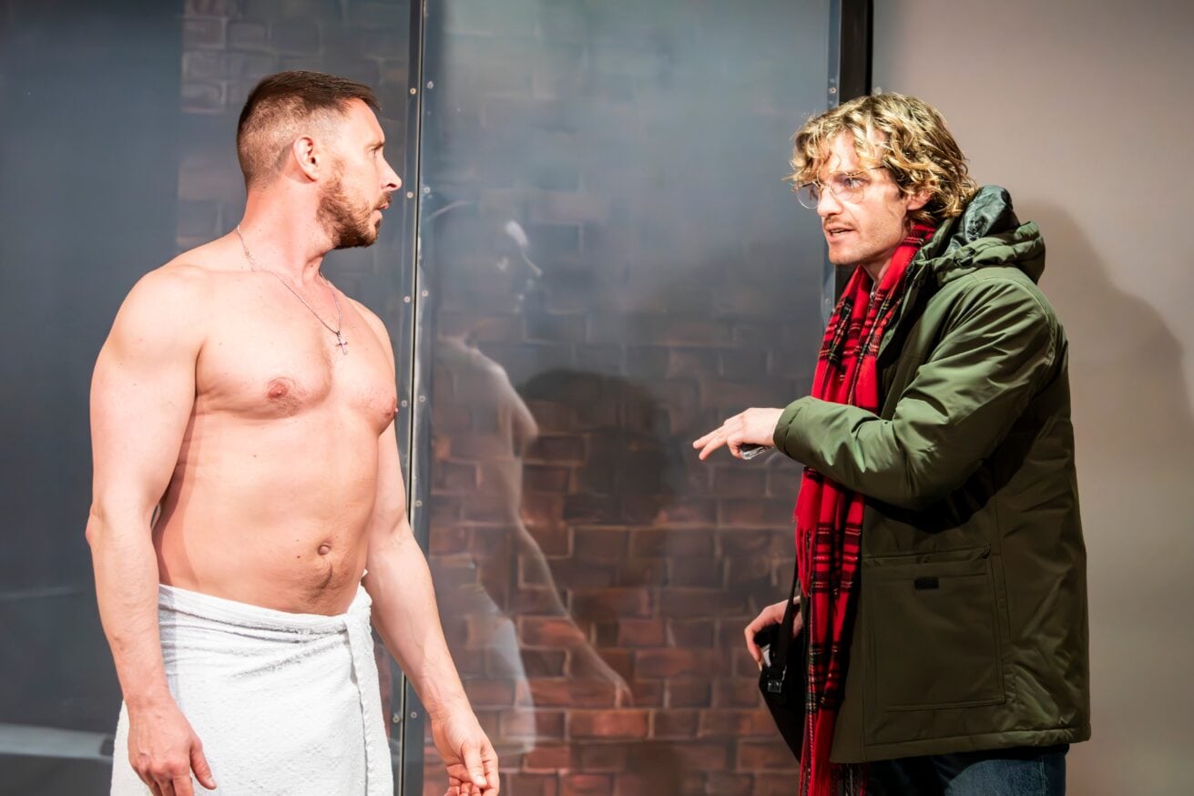 Photos of "on-stage eye candy" in Fucking Men at Waterloo East, running to 4 May 2025