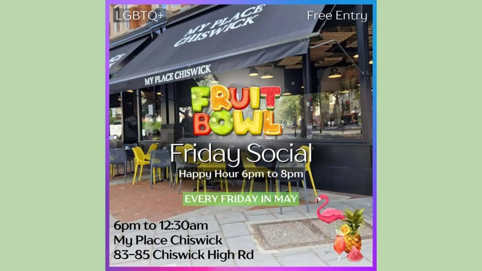Fruit Bowl is an LGBTQ event on a Friday throughout May 2025.