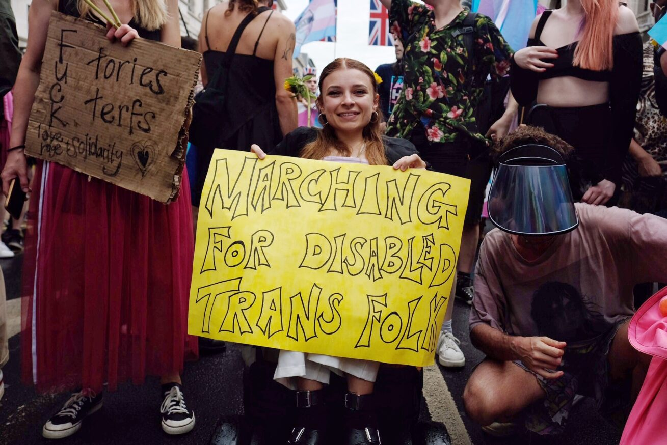 London Trans+ Pride photo marching for disabled trans folk