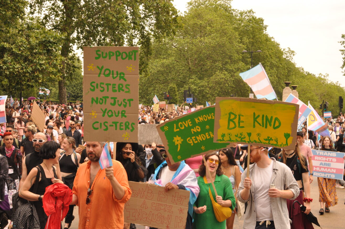 London Trans+ Pride photo showing Be Kind Banner