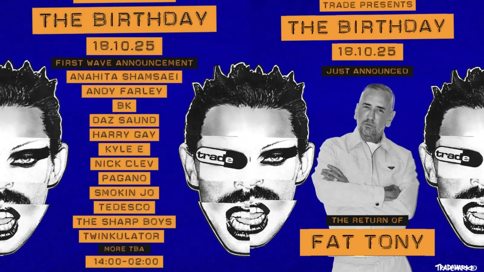 The legendary TRADE party returns with Fat Tony at Hackney Wick on October 18, 2025 (2pm-2am)