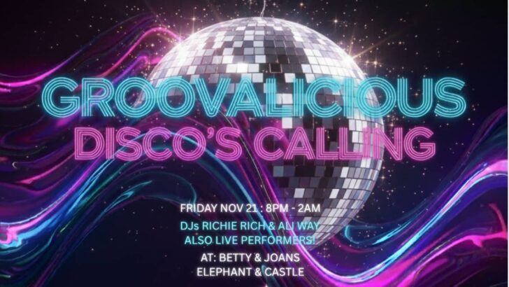Groovalicious is an queer disco night at Betty & Joans on Friday 21st November in South London.
