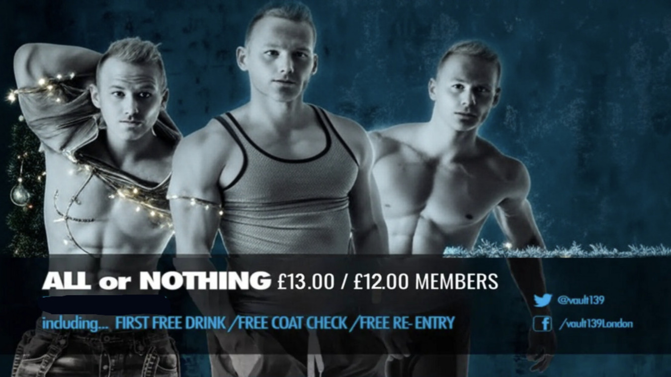 Christmas Eve at All or Nothing is a cruise night at Vault 139 gay bar