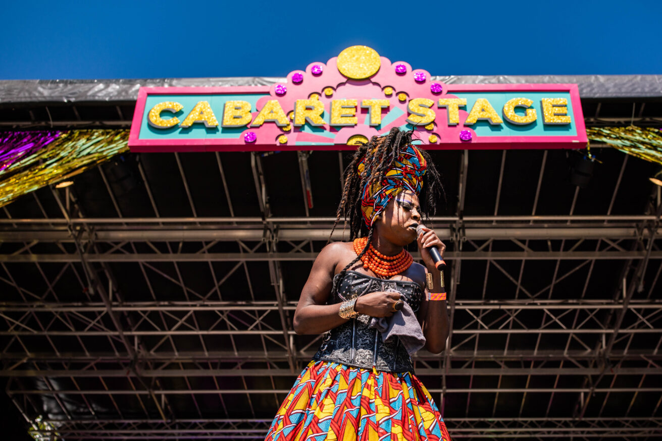 Bristol Pride Cabaret Stage Son of a Tutu performs.