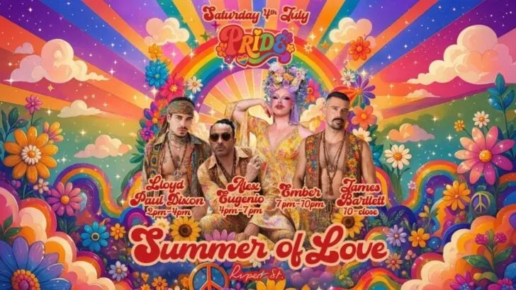 Summer Of Love for Pride In London at Rupert Street gay bar in Soho, London.