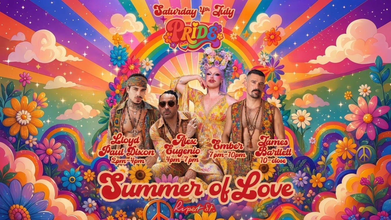 Summer Of Love for Pride In London at Rupert Street gay bar in Soho, London.