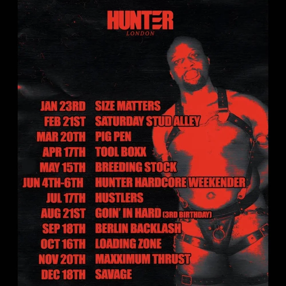 Hunter is a gay club night for gay men at Electrowerkz in London.