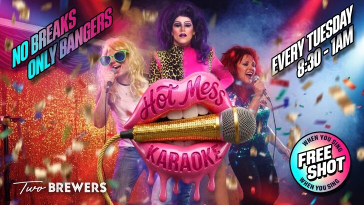 Hot Mess Karaoke at The Two Brewers, gay bar, in South London..