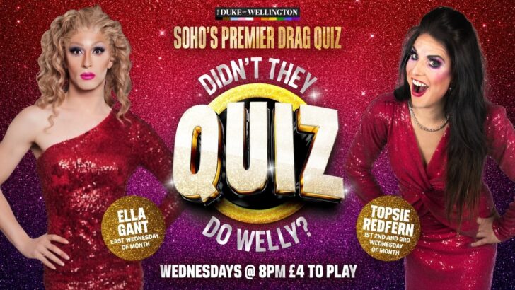 Gay pub quiz at The Duke of Wellington LGBTQ bar in Soho, London.