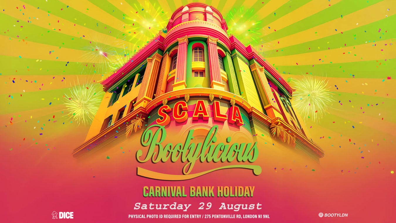 Bootylicious Carnival Party is a Black queer club night at Scala in London on the 29th August 2026.